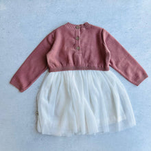 Load image into Gallery viewer, Cable FloralSweater Knit Top & Tutu Baby Dress (Organic): Teal Blue