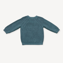 Load image into Gallery viewer, Lion Applique Baby Pullover Sweater Knit (Organic Cotton): Teal Blue