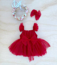 Load image into Gallery viewer, Chloe Red Flutter Sleeve Rompe