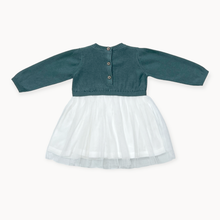 Load image into Gallery viewer, Cable FloralSweater Knit Top & Tutu Baby Dress (Organic): Teal Blue