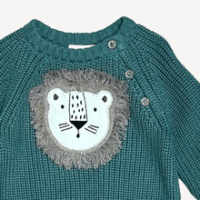 Load image into Gallery viewer, Lion Applique Baby Pullover Sweater Knit (Organic Cotton): Teal Blue