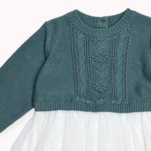 Load image into Gallery viewer, Cable FloralSweater Knit Top & Tutu Baby Dress (Organic): Teal Blue