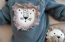 Load image into Gallery viewer, Lion Applique Baby Pullover Sweater Knit (Organic Cotton): Teal Blue