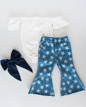 Load image into Gallery viewer, Sutton Starstruck Denim Bell Bottoms - Blue & White