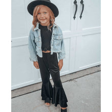 Load image into Gallery viewer, Lina Pleated Velour Bell Bottoms - Black