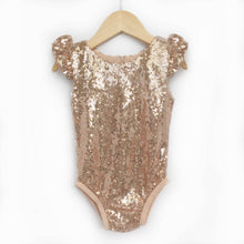Load image into Gallery viewer, Rose Gold Sequin Leotard with Flutter Sleeves