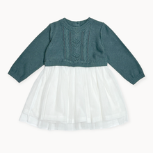 Load image into Gallery viewer, Cable FloralSweater Knit Top & Tutu Baby Dress (Organic): Teal Blue