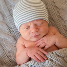 Load image into Gallery viewer, Gray and White Striped Bear Ears - Newborn Beanie
