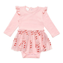 Load image into Gallery viewer, Candy Cane Christmas Long Sleeve Tutu Bodysuit - Holiday Baby