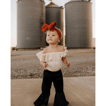 Load image into Gallery viewer, Lina Pleated Velour Bell Bottoms - Black