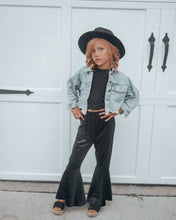 Load image into Gallery viewer, Lina Pleated Velour Bell Bottoms - Black