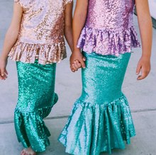 Load image into Gallery viewer, Aqua Sequin Mermaid Skirt