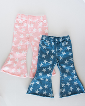 Load image into Gallery viewer, Sutton Starstruck Denim Bell Bottoms - Blue & White