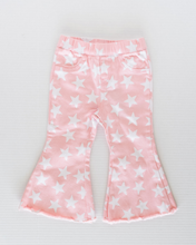 Load image into Gallery viewer, Sutton Starstruck Denim Bell Bottoms - Pink & White