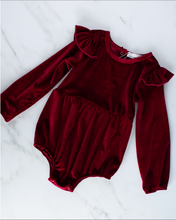 Load image into Gallery viewer, Rhodes Velour Bubble Shorty Romper - Candy Apple Red