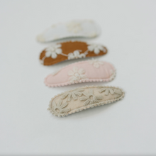Load image into Gallery viewer, Set of 4 Floral Embroidered Stitched Snap Hair Clips
