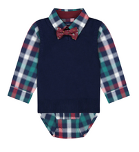 Load image into Gallery viewer, Boys Navy Holiday Sweater Vest and Pants Set