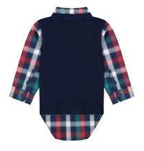 Load image into Gallery viewer, Boys Navy Holiday Sweater Vest and Pants Set