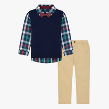 Load image into Gallery viewer, Boys Navy Holiday Sweater Vest and Pants Set