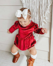 Load image into Gallery viewer, Rhodes Velour Bubble Shorty Romper - Candy Apple Red