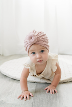 Load image into Gallery viewer, Dusty Rose Eyelet Bun Turban