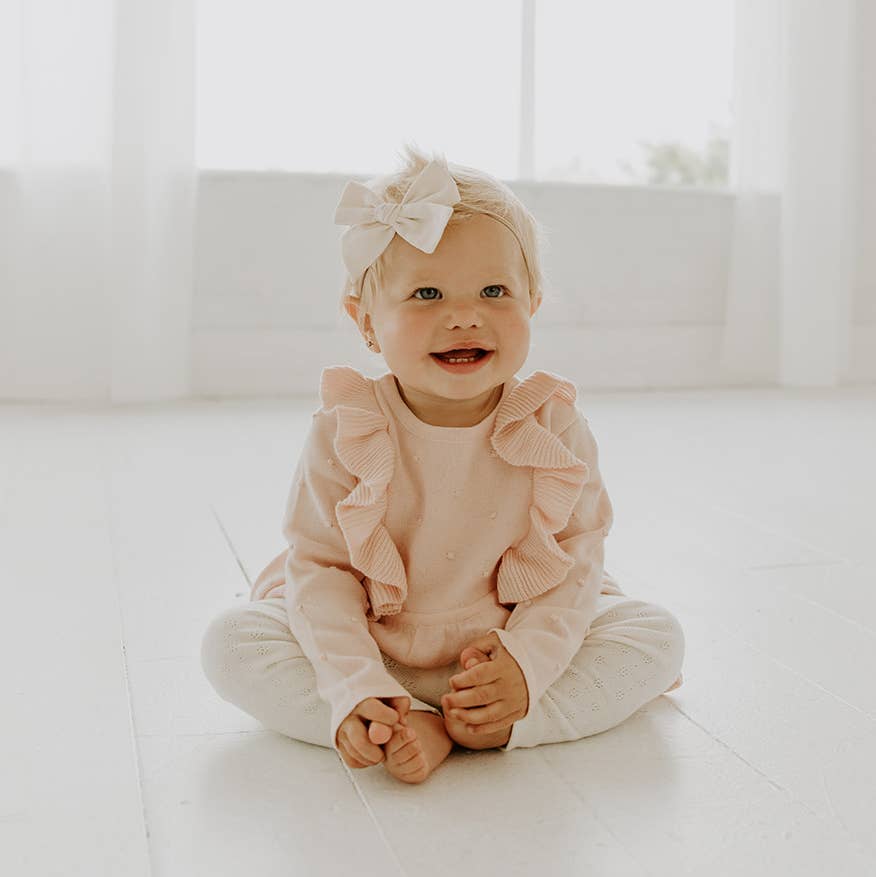 Milan Ruffle Bobble Baby Sweater Knit Dress (Organic Cotton): Cream 12-18M