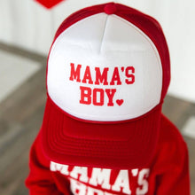 Load image into Gallery viewer, Mama&#39;s Boy Valentine&#39;s Day Kids Trucker Hat - Red/White
