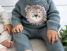 Load image into Gallery viewer, Lion Applique Baby Pullover Sweater Knit (Organic Cotton): Teal Blue
