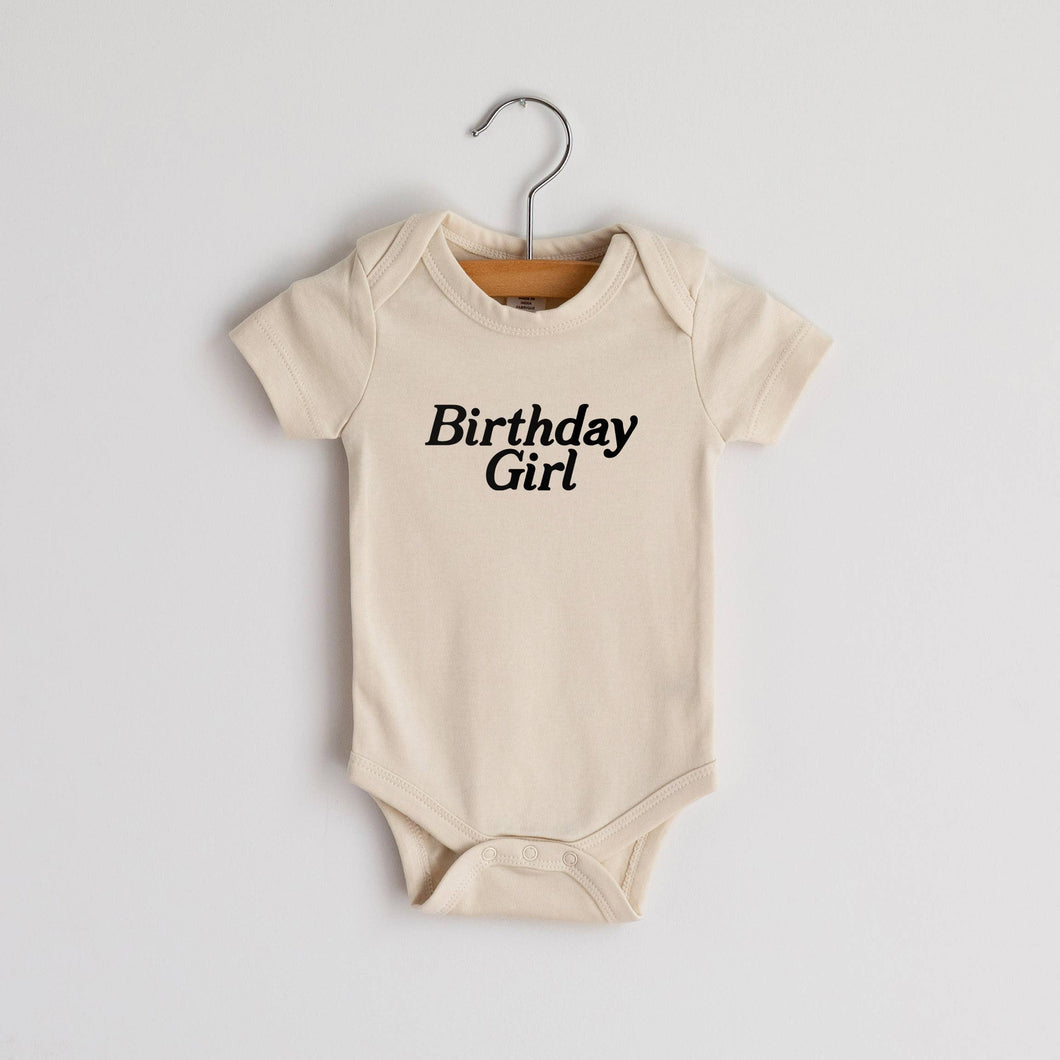 Cream Birthday Girl Organic Baby Bodysuit