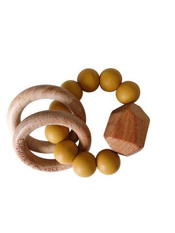 Hayes Silicone + Wood Teether Ring - Mustard Yellow