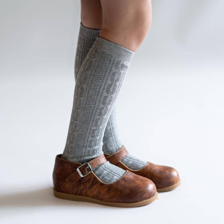 Gray Knit Knee High Socks