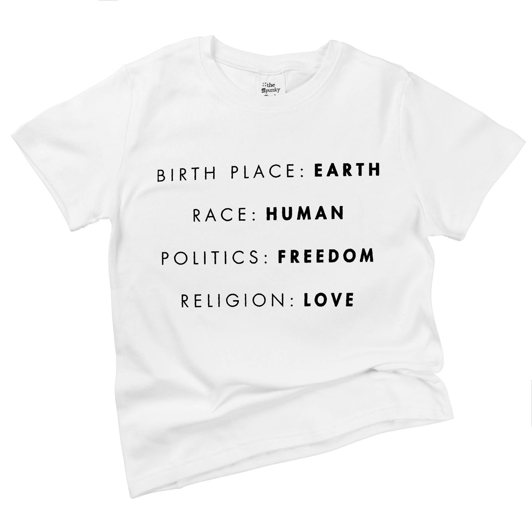 Birth Place Earth Freedom Love Baby Bodysuit Toddler Shirt