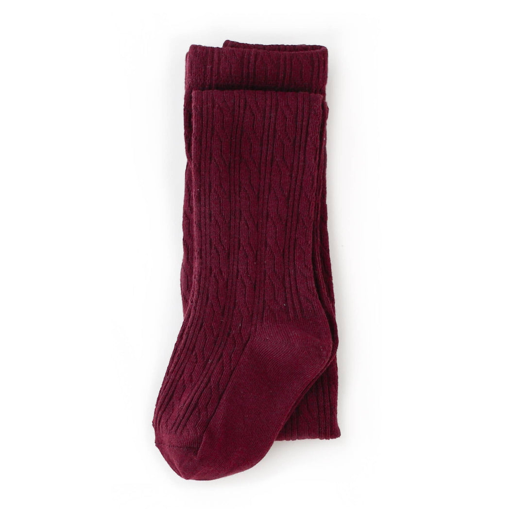 Wine Cable Knit Tights