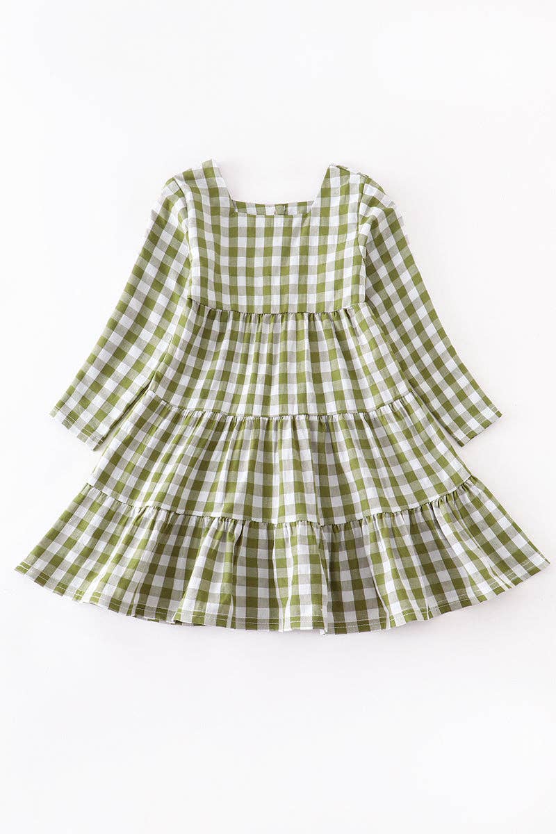 Green check tiered dress