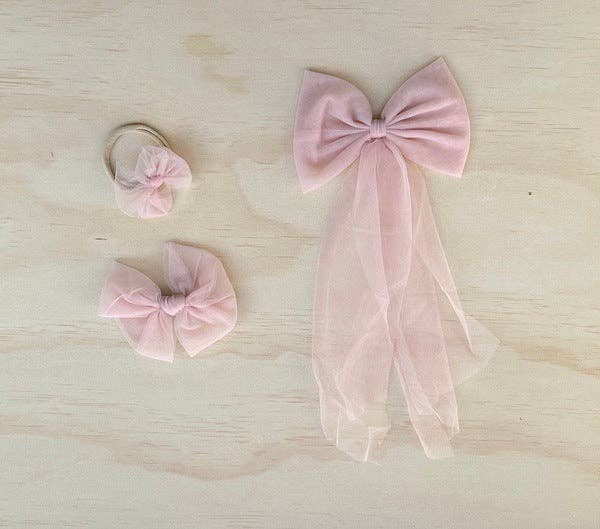 Lotus Dusty Pink Tulle Bow: Long