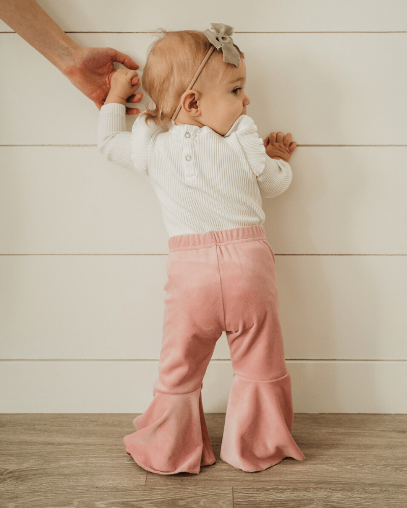 Lina Pleated Velour Bell Bottoms - Lollipop Pink