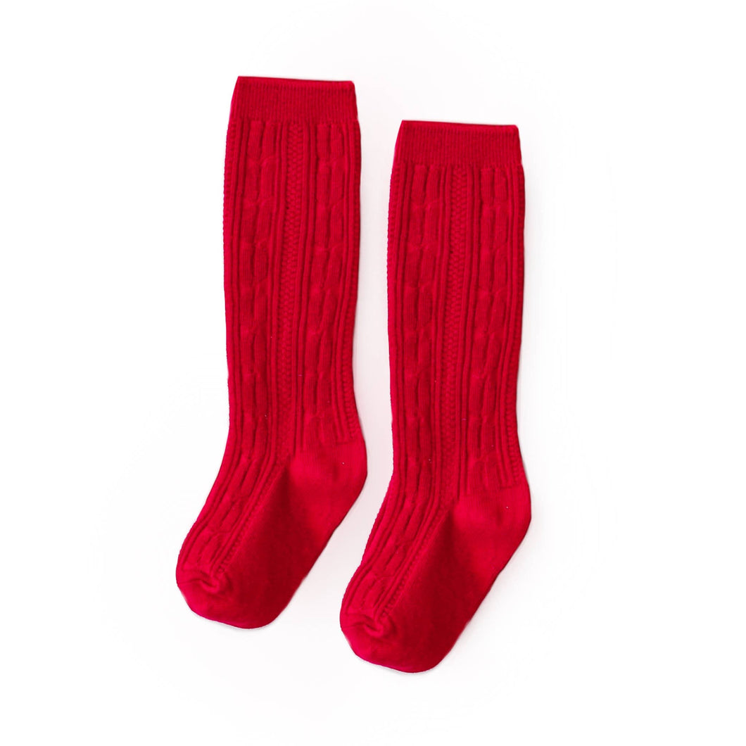 Red Cable Knit Knee High Socks