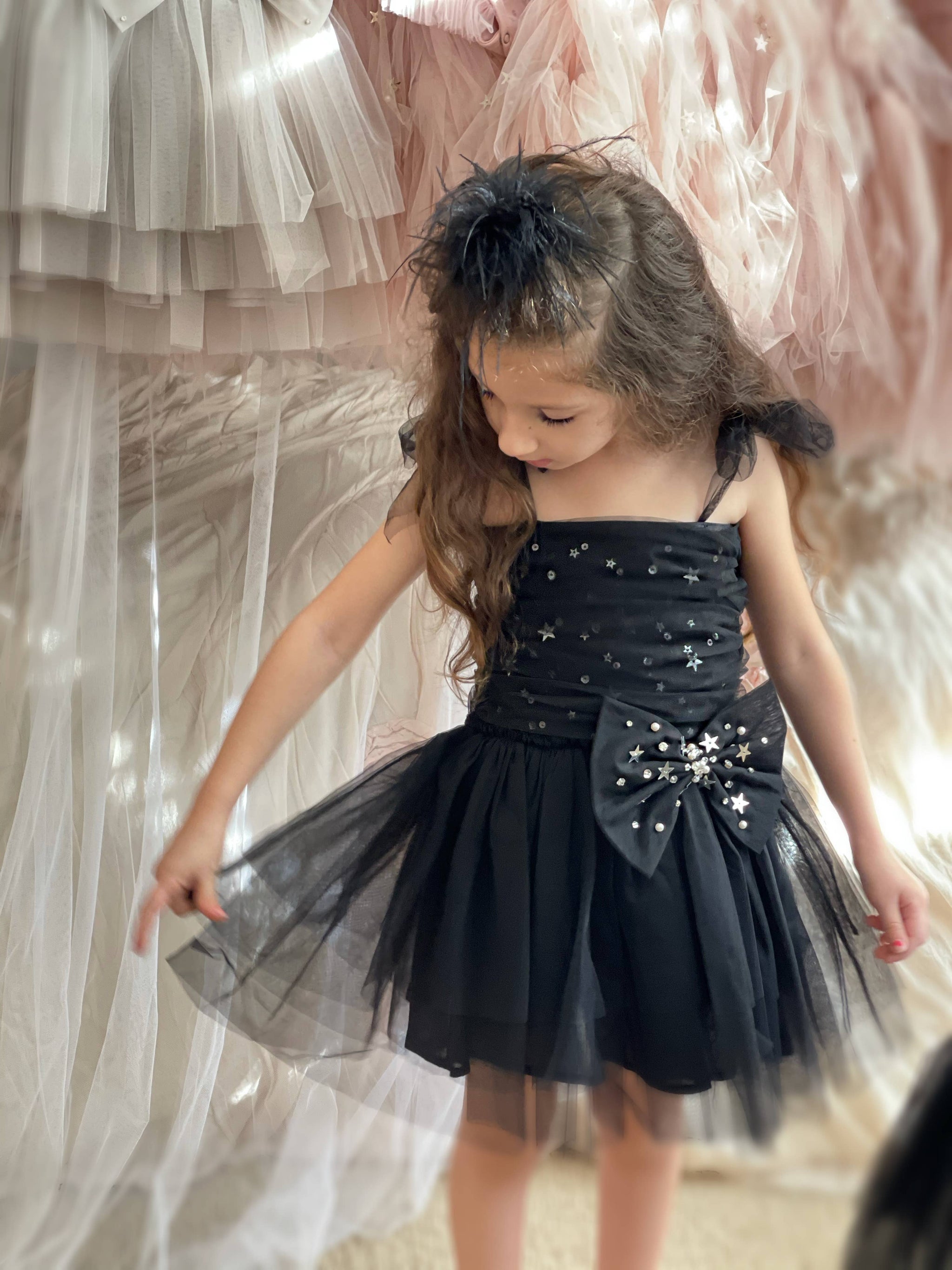 stardust black dress Bow Dress- – Milk + Lily Boutique dresslength_maxi How to Pair Brown sculpted waist and back Color:Black & Orange