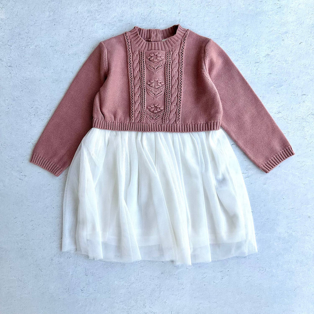 Cable FloralSweater Knit Top & Tutu Baby Dress (Organic): Vintage Rose