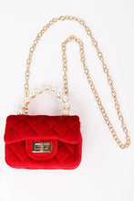 Load image into Gallery viewer, Velvet Purse with Pearl Handle: Red
