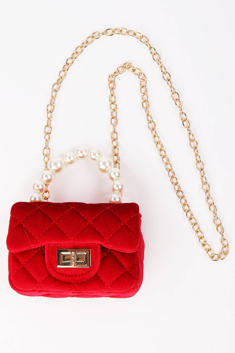 Velvet Purse with Pearl Handle: Red