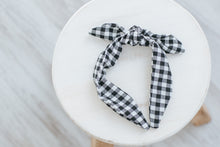 Load image into Gallery viewer, Baby Bow Headband - Black &amp; White Gingham
