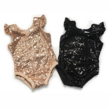 Load image into Gallery viewer, Rose Gold Sequin Leotard with Flutter Sleeves
