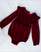 Load image into Gallery viewer, Rhodes Velour Bubble Shorty Romper - Candy Apple Red
