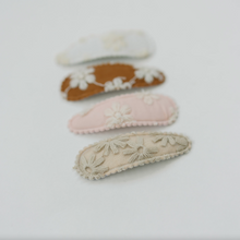 Load image into Gallery viewer, Set of 4 Floral Embroidered Stitched Snap Hair Clips
