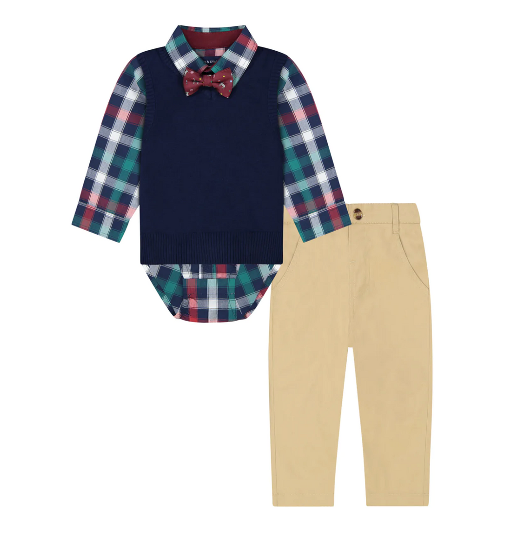 Boys Navy Holiday Sweater Vest and Pants Set