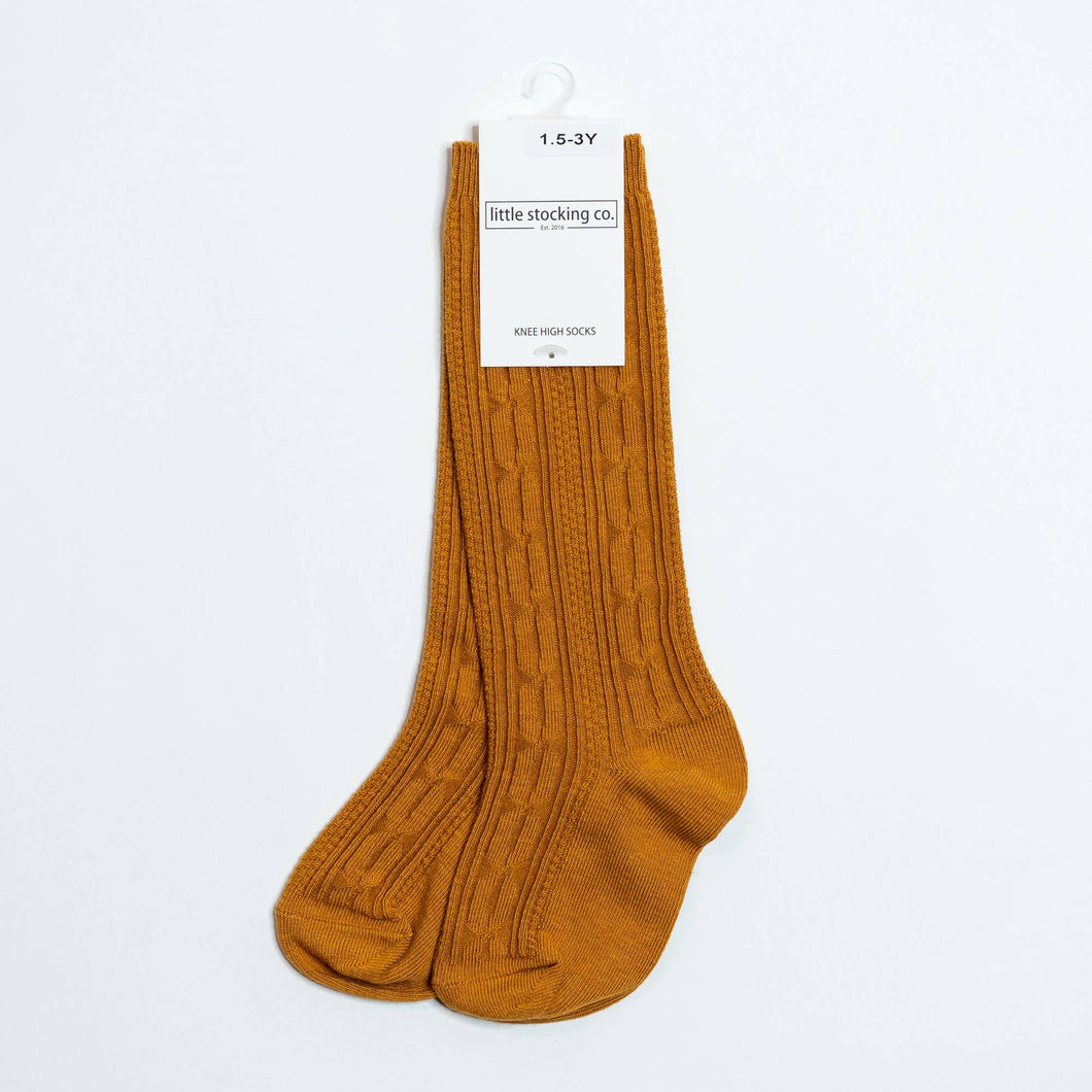 Butterscotch Cable Knit Knee High Socks
