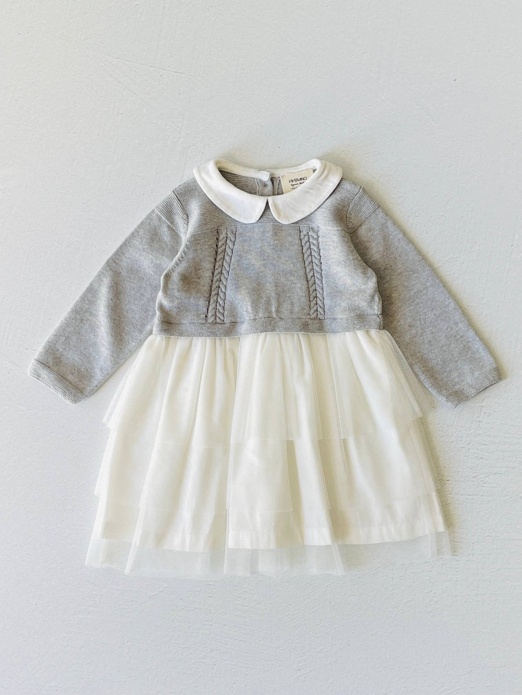 Milan White Peter Pan Sweater Knit Baby Tutu Dress: Grey Heather