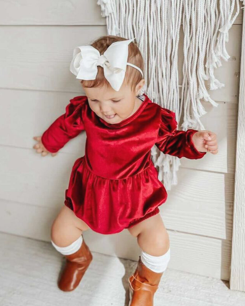 Rhodes Velour Bubble Shorty Romper - Candy Apple Red