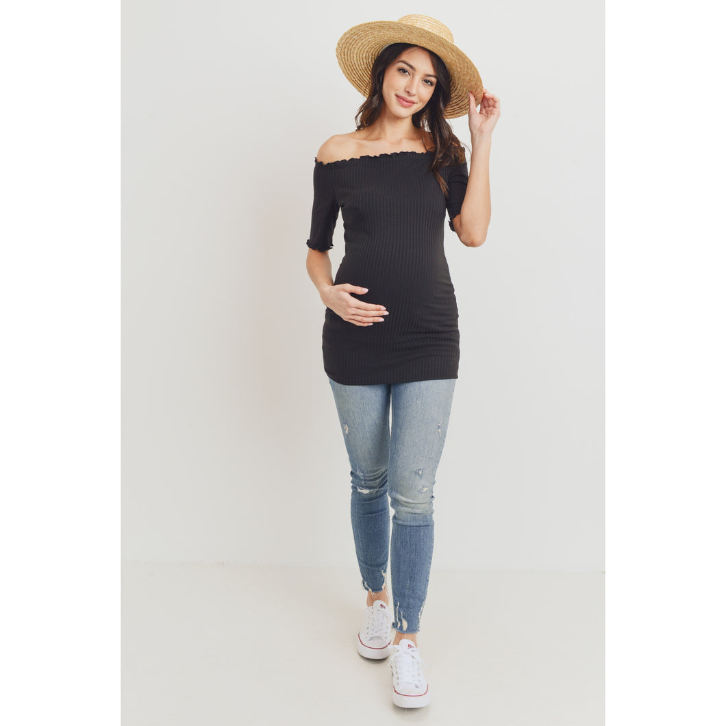 Off the Shoulder Ribbed Maternity Top
